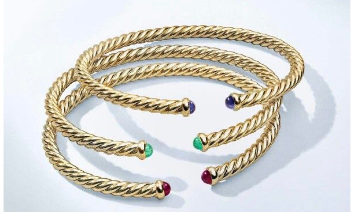 Twisted Rope Gemstone Gold Bangle