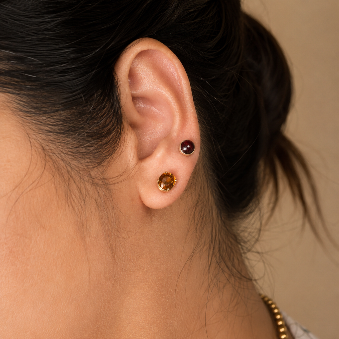 GILBI Citrine Studs in Silver