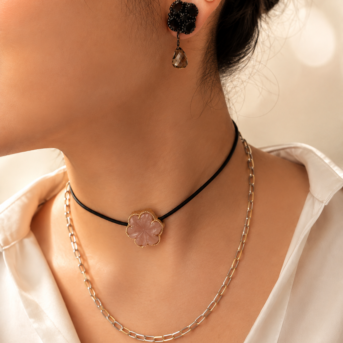 GILBI Floating Floral Peach Moonstone Pendant