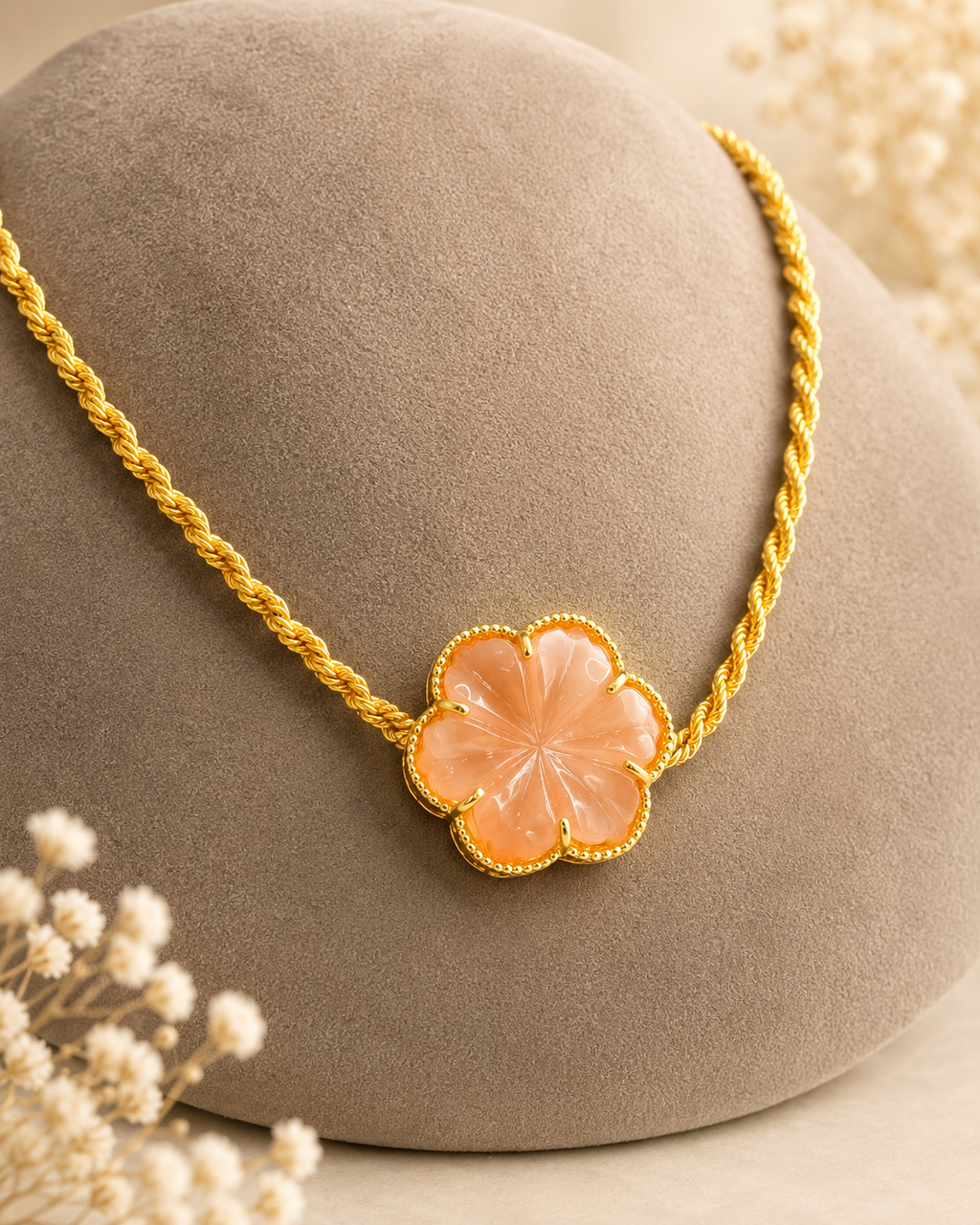 GILBI Floating Floral Peach Moonstone Pendant