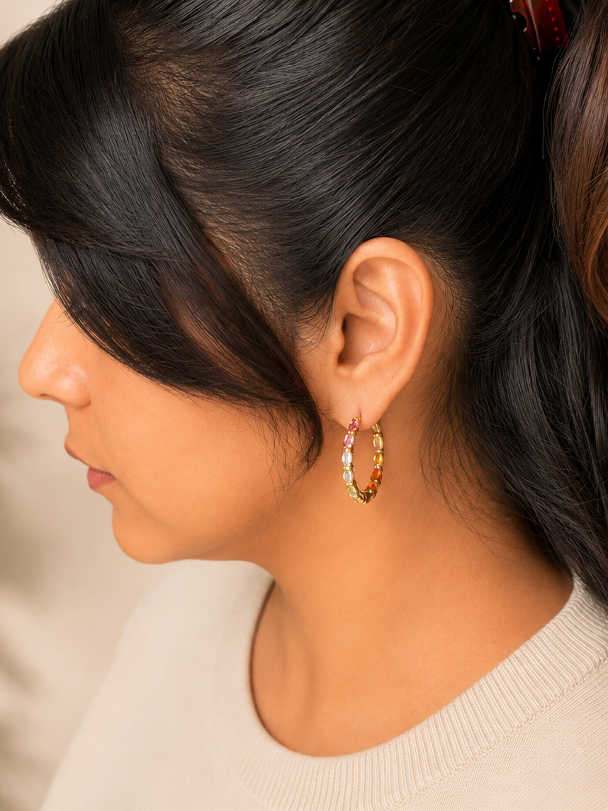 Rainbow Sapphire Gold Hoops