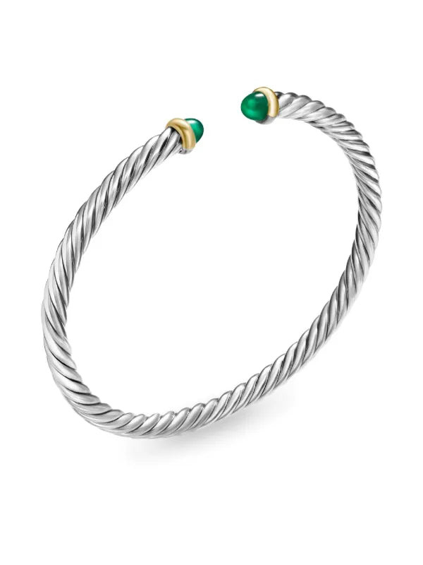 Twisted Rope Gemstone Silver Bangle