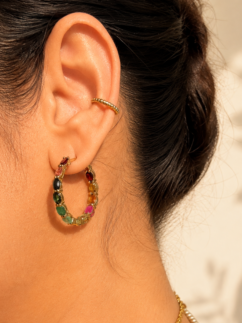 Tourmaline Hoops in Gold