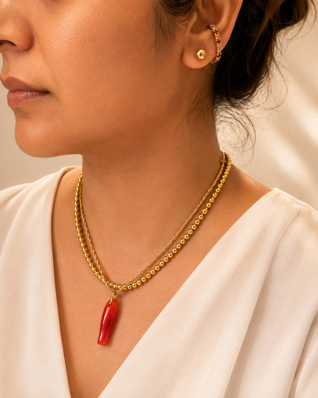 Diamonds with Orange Sapphires Luna Ear Cuffs Gold