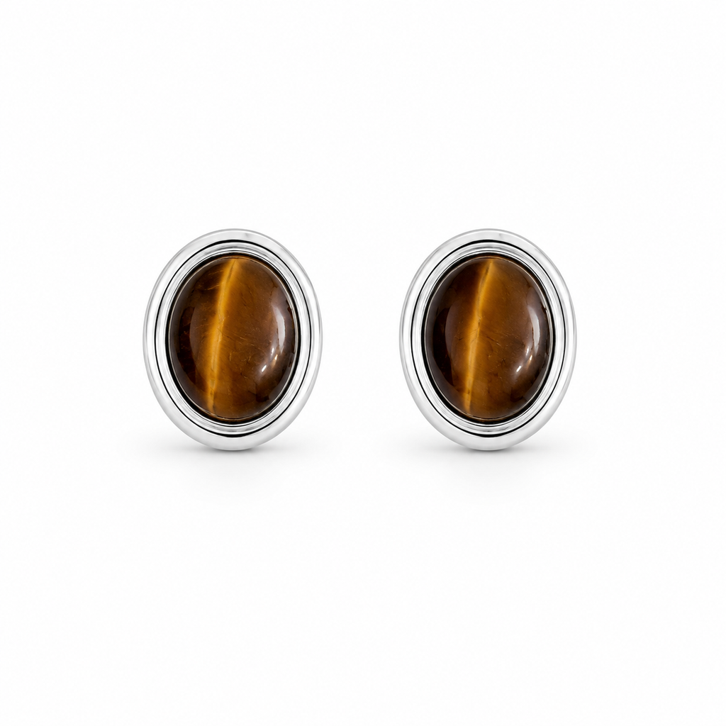 GILBI Tiger Eye Big Studs in Silver