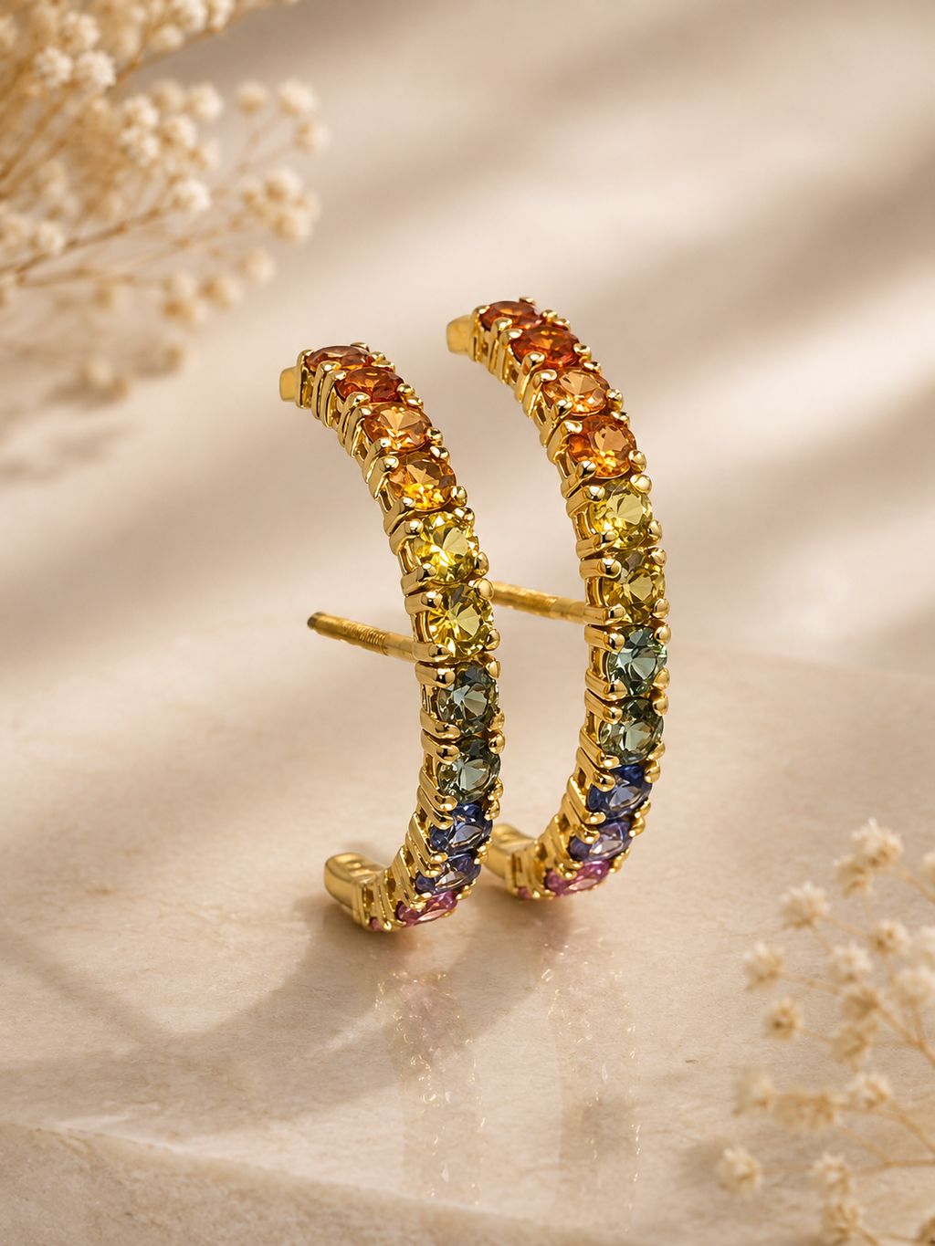 Rainbow Sapphires Luna Ear Cuffs Gold