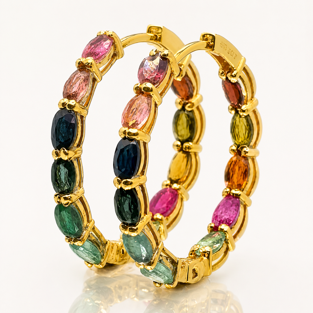 Tourmaline Hoops in Gold