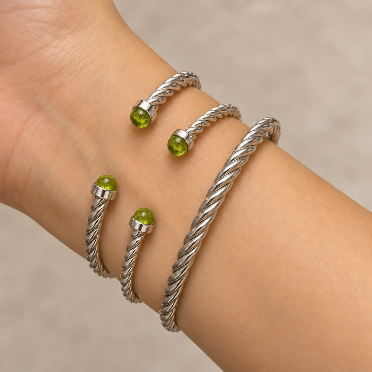 GILBI Silver Rope Solid Birthstone Bangle