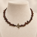 GILBI Coffee Pearls and Brass Toggle Choker