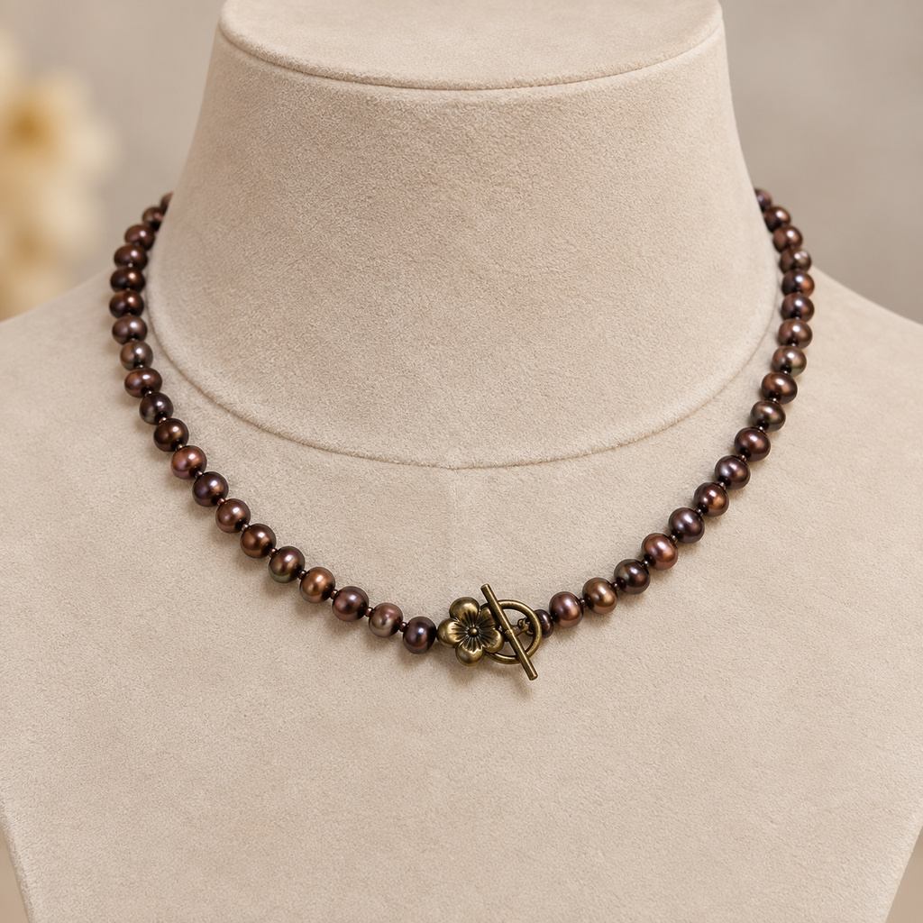 GILBI Coffee Pearls and Tourmaline Choker