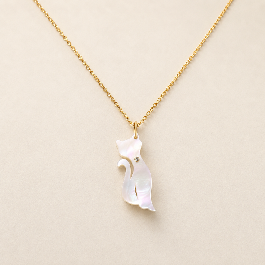 GILBI Pink Mother of Pearl Cat Pendant