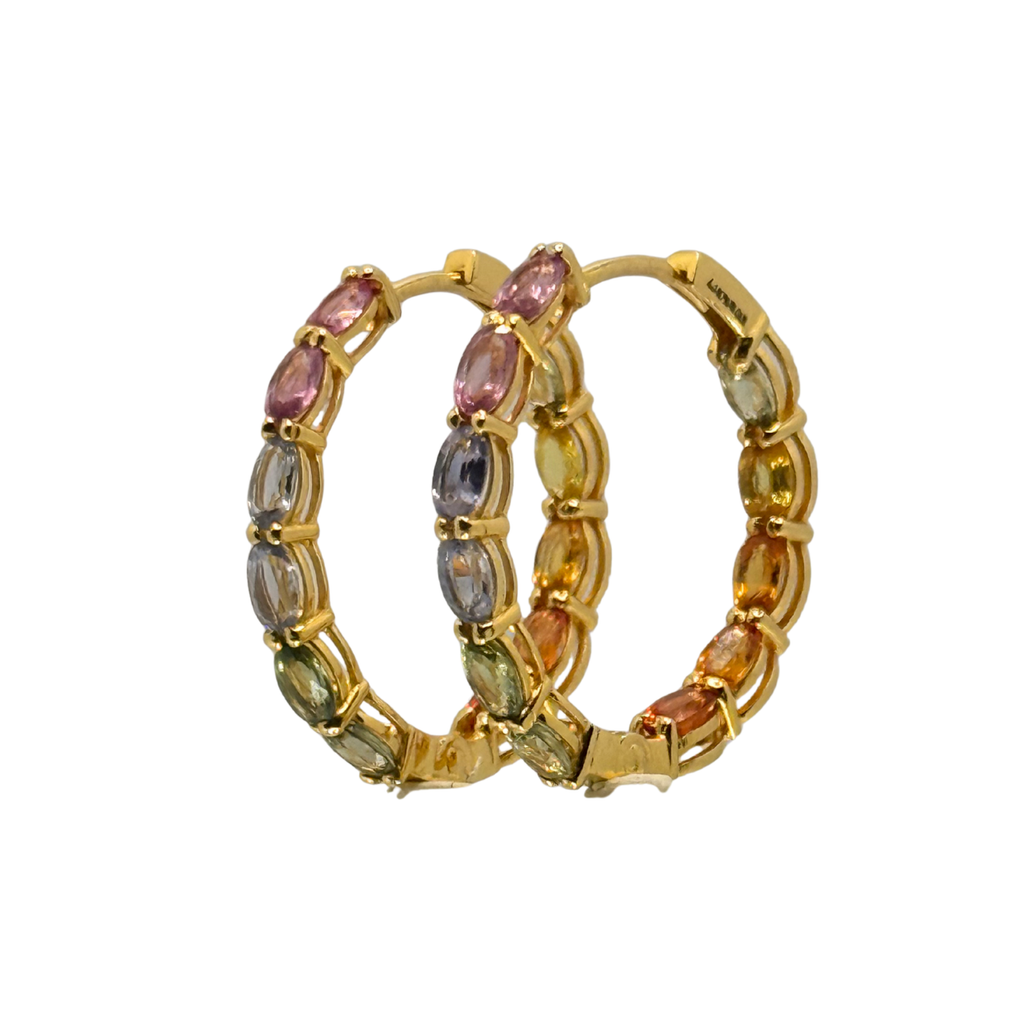 Rainbow Sapphire Gold Hoops