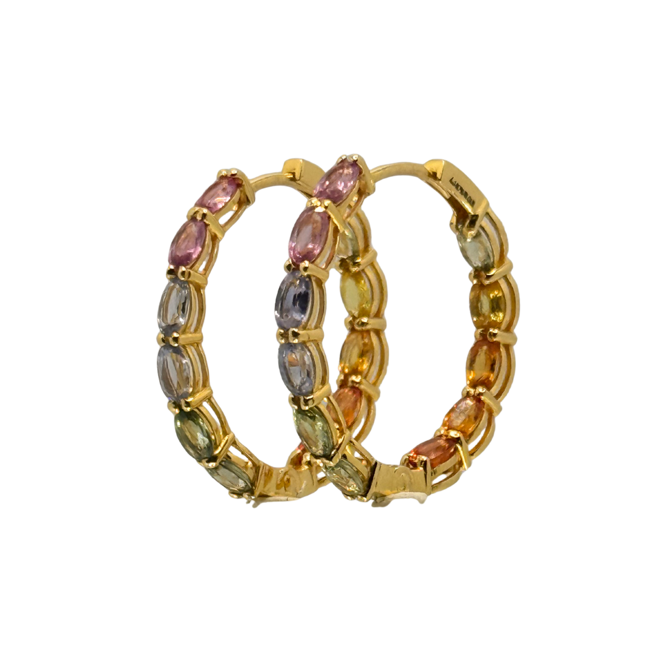 Rainbow Sapphire Gold Hoops