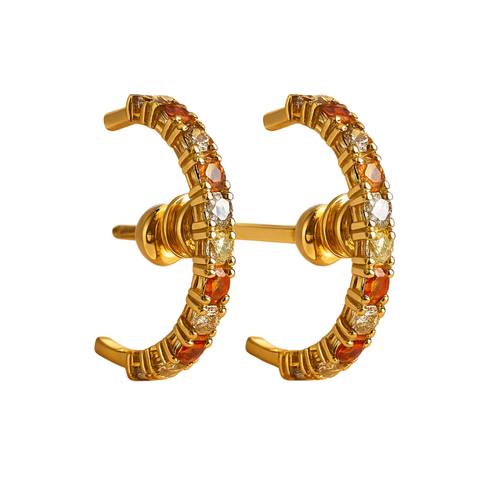 Diamonds with Orange Sapphires Luna Ear Cuffs Gold