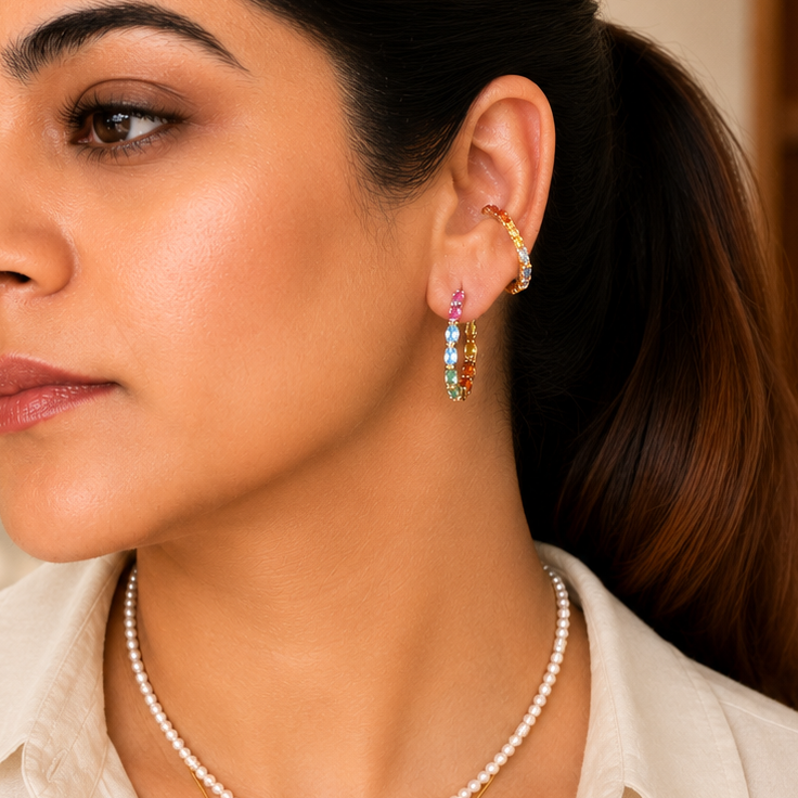GILBI Rainbow Sapphires Luna Ear Cuff Silver