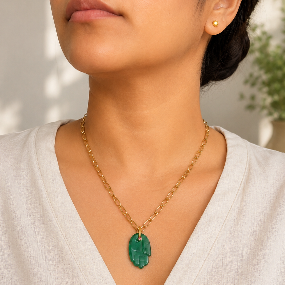 GILBI Green Onyx Hamsa Hand Pendant