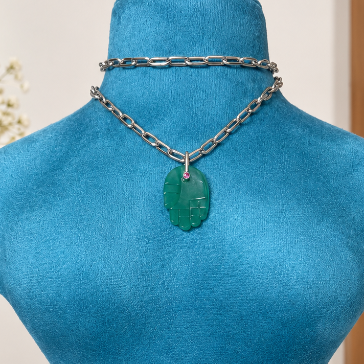 GILBI Green Onyx Hamsa Hand Pendant
