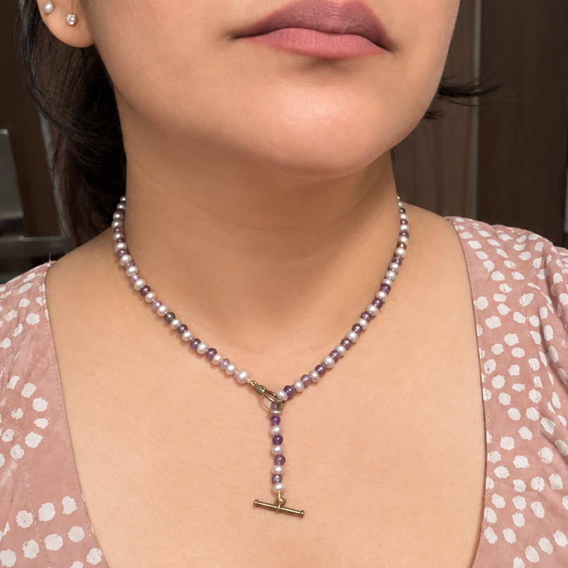 GILBI Lavender Pearls and Amethyst Choker