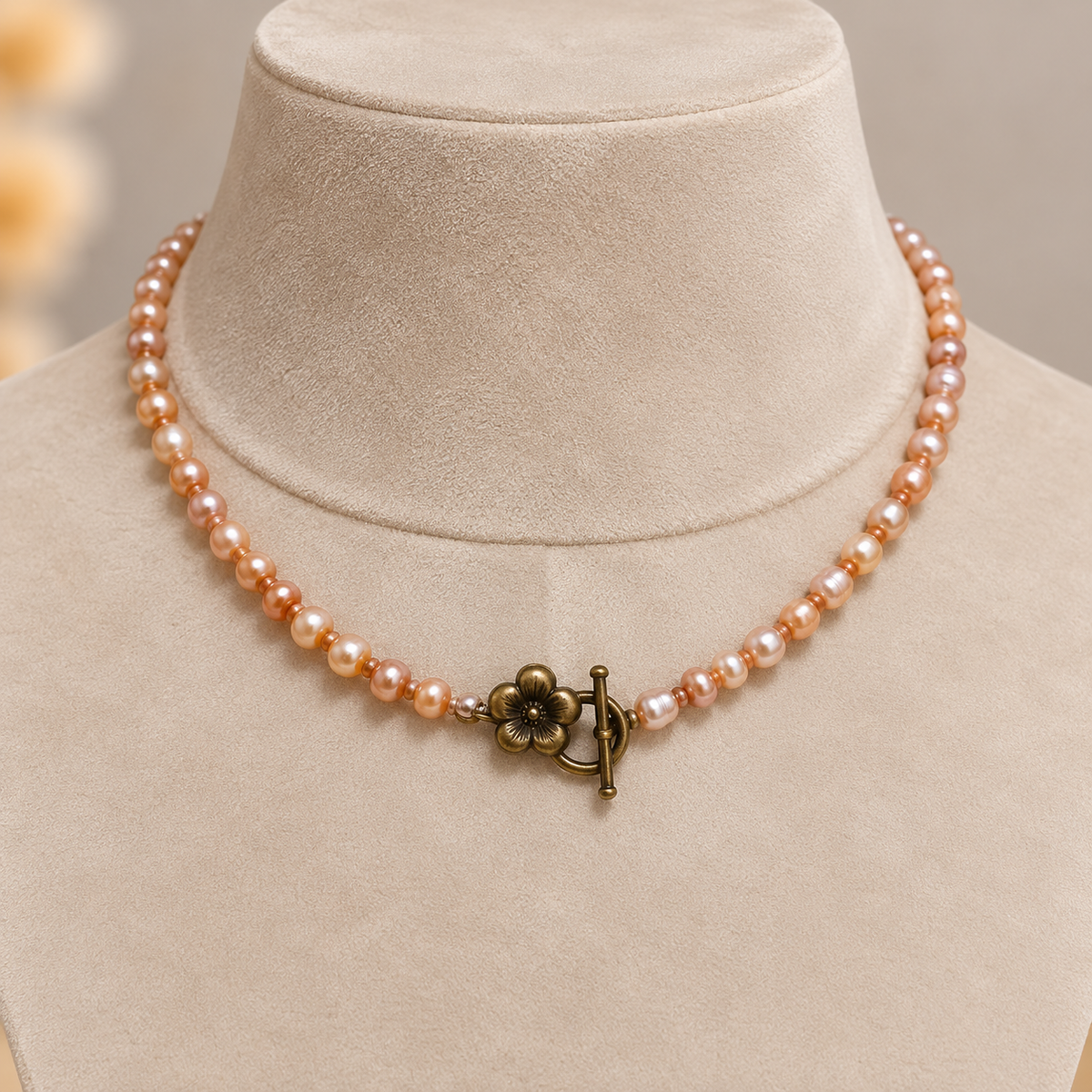 GILBI Peach Pearls and Carnelian Choker