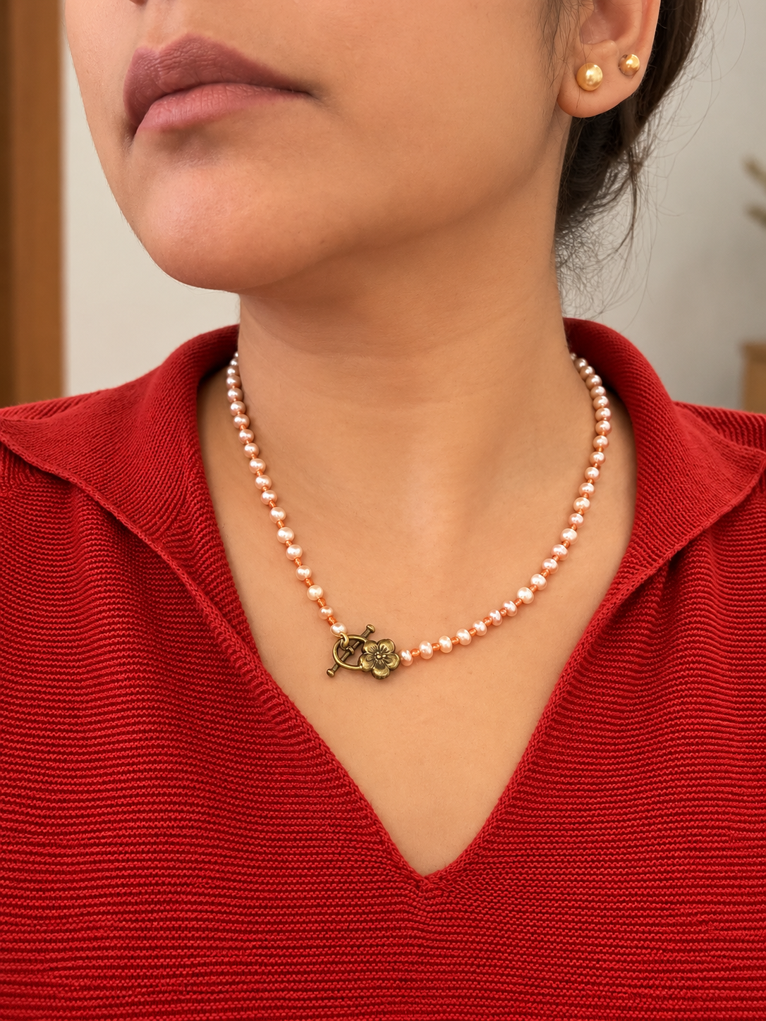 GILBI Peach Pearls and Carnelian Choker