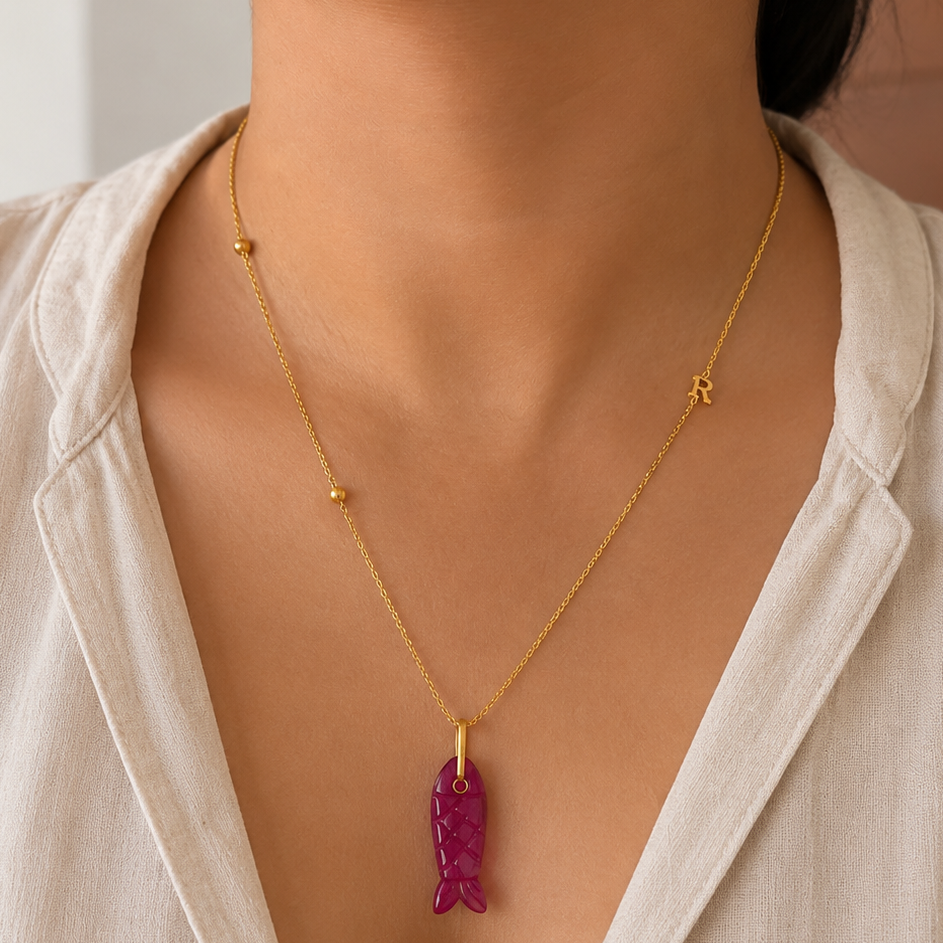 GILBI Pink Chalcedony Lucky Fish Pendant