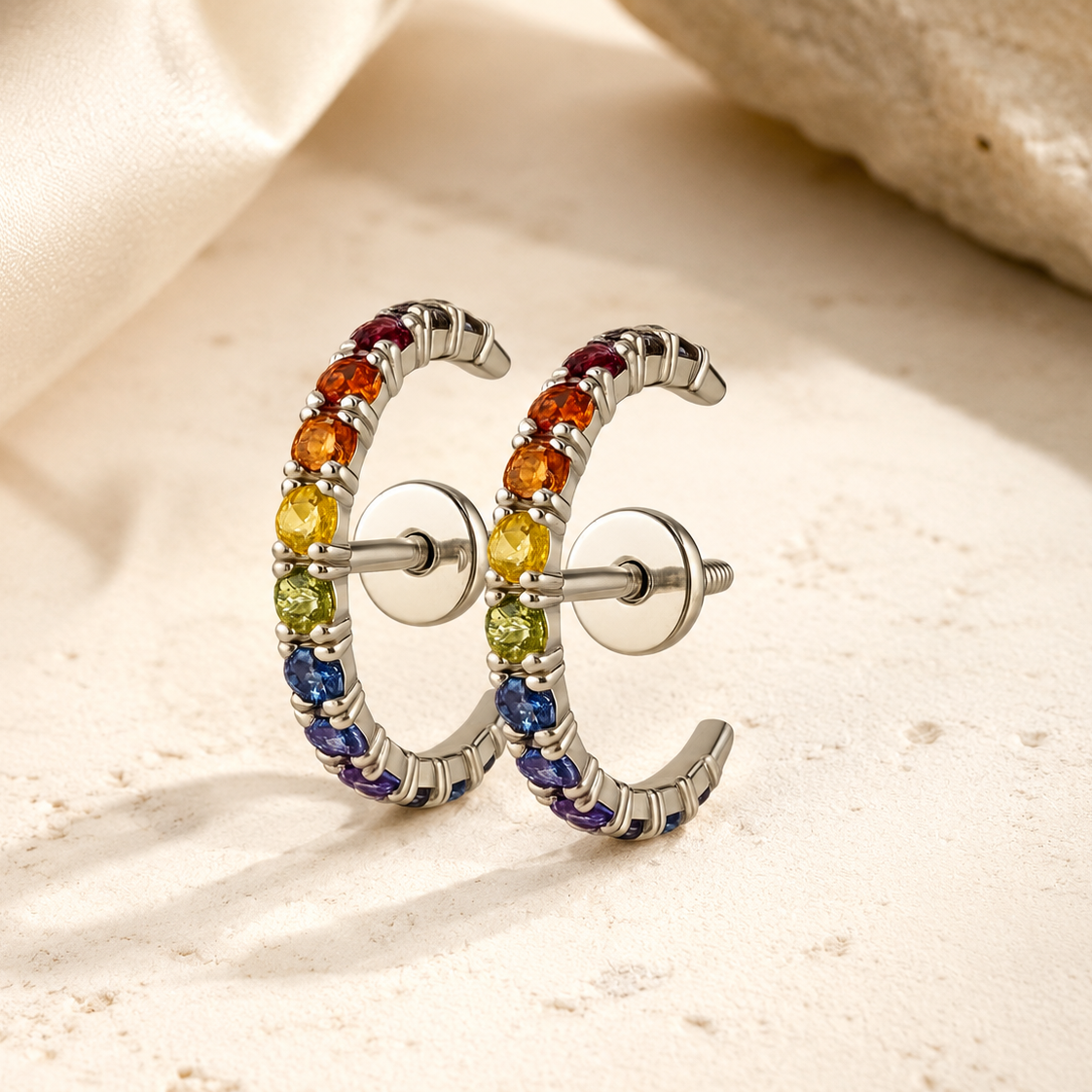 GILBI Rainbow Sapphires Luna Ear Cuff Silver