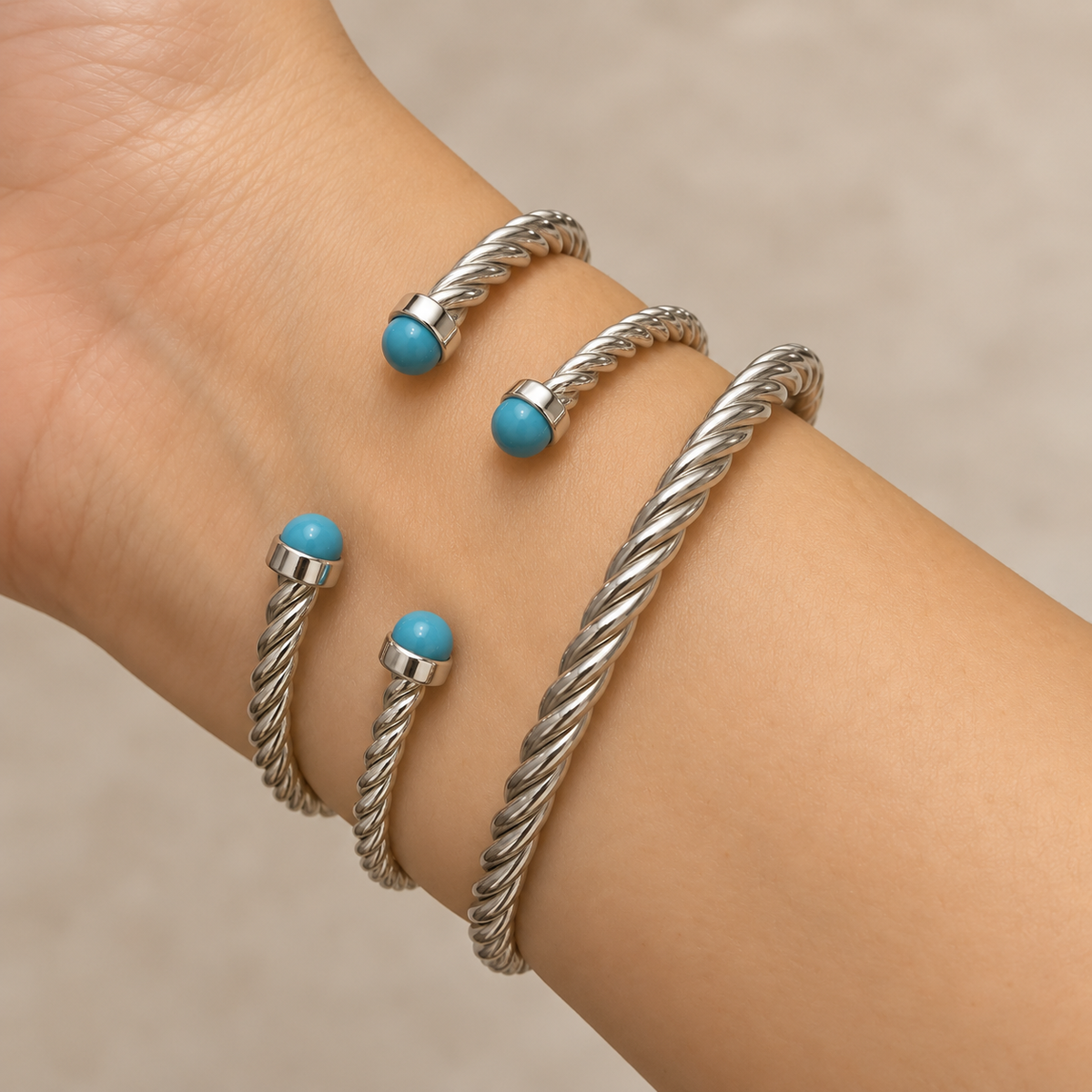 GILBI Silver Rope Solid Birthstone Bangle