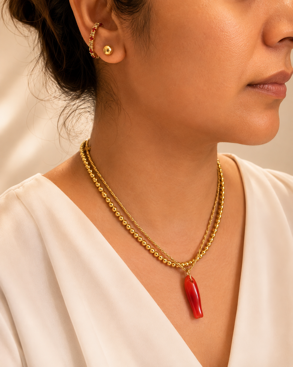 Diamonds with Orange Sapphires Luna Ear Cuffs Gold