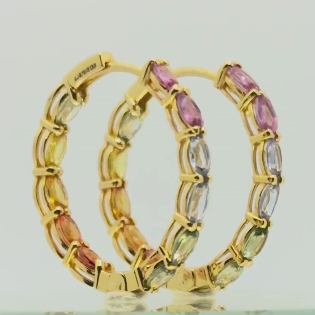 Rainbow Sapphire Gold Hoops